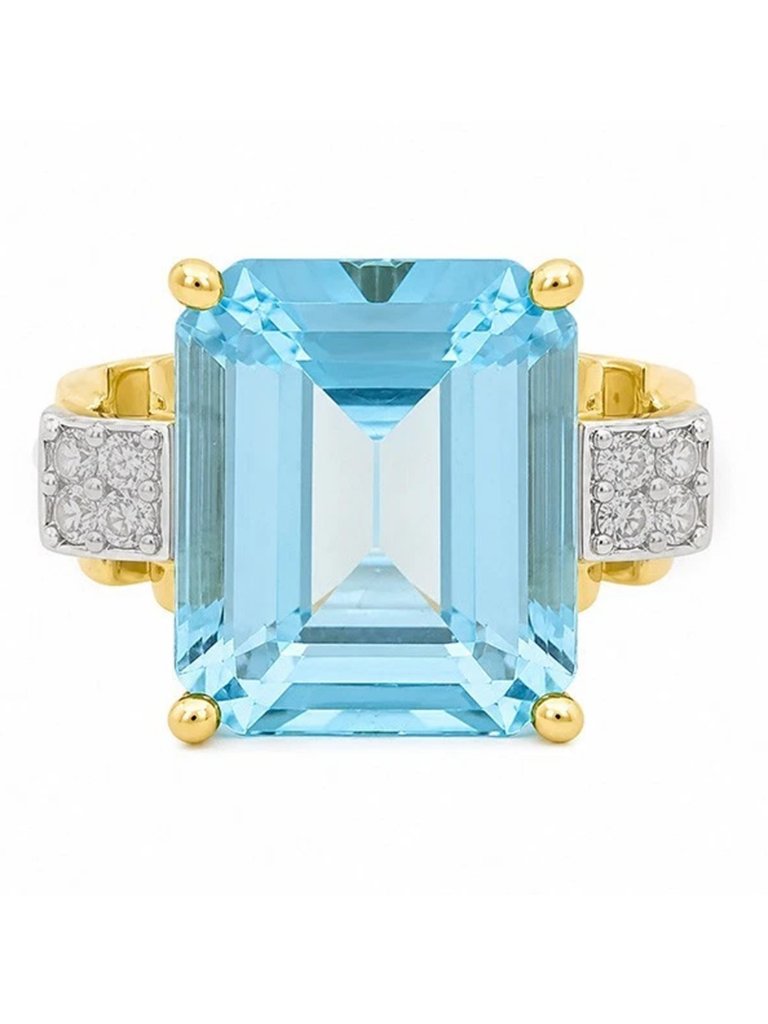 Genuine 6.25 Cts Aquamarine & Diamonds Ring 10k Gold